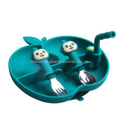 Silicone Plate of Lovely Shape Three Lattice With Straw for Baby and Kids photo-2