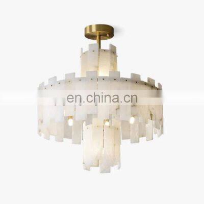 Customized natural alabaster  villa hotel bedroom living room dining room decor lighting industrial brass bracket pendant light