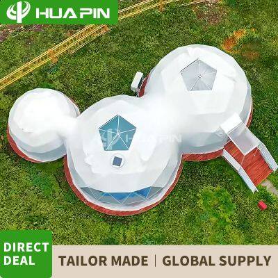 One bedroom, one living room, one bathroom hotel homestay tent 6-meter+6-meter+3-meter connected spherical starry sky tent interior soft decoration