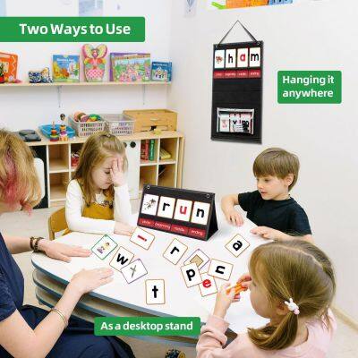 CVC Word Builder Desktop Pocket Chart With 107 Cards, Kids Word Builder Games for CVC CVCC CCVC Learning Reading Spelling Early Education Tool for Preschool Kindergarten Classroom photo-5