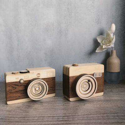 Wooden Retro Camera Pen Holder Music Box Handmade Wooden Ornaments Music Box photo-3