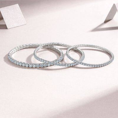 Serenity 2.5mm 3mm D Color Moissanite Bangle Women Men Gift 100% S925 Sterling Silver Sparkling Lab Diamond Hand Chain Jewelry