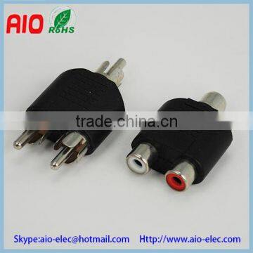 black plastic jacket RCA plug to double RCA plug speaker RCA TEE adaptor connector