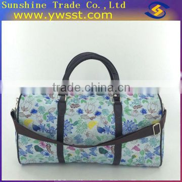 blue sports travel shoulder bag with flower printed