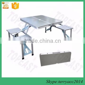 Portable Folding Outdoor Camping Suitcase Picnic Table 4 Seats Silver Yard Garden