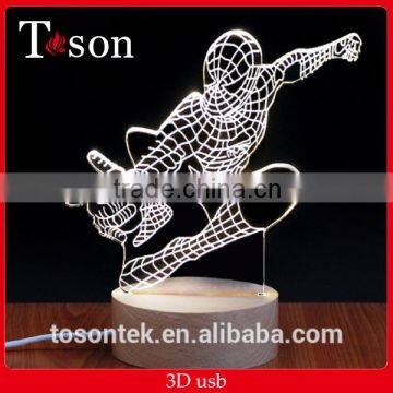 New Style light controlled 3d led small night lamp Spider man