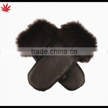 Ladies wholesale leather and fur leather mittens gloves