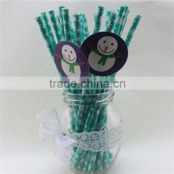 Christmas Decorations Wholesale Snowman Christmas Drinking Paper Straws with tags