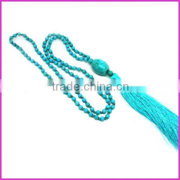 NE2175 Fashion turquoise mala beaded tassel necklace,knotted tassel necklace