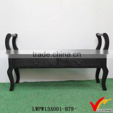 Rustic Stained Wooden Black Benches Indoor With Storage photo-2