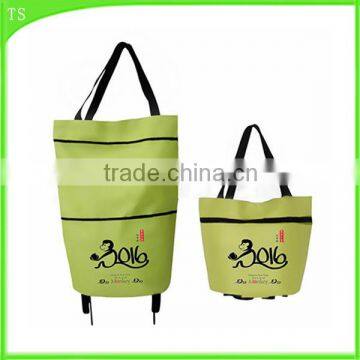 promotional hand push folding for green Oxford shopping bag with wheel                        
                                                                                Supplier's Choice