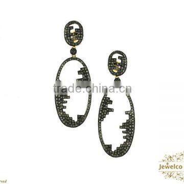 Diamond Silver Earrings Jewelry, Silver Diamond Jewelry, Natural Diamond Earrings Jewelry, Pave Diamond 925 Silver Earring