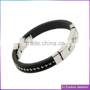 Stainless steel bangle jewelry simple round black leather bangle bracelet munufacturer