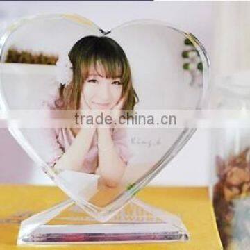 Hot Sale Crystal frameless Photo Frame Heart Crystal Print Frame transparent clear Glass Picture Frame for wedding gifts