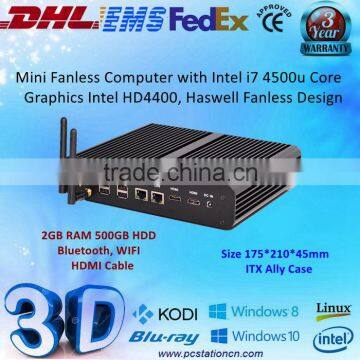 3D Gaming PC With Mini Alloy Case Intel i7 4500u Core 2 NIC 2GB RAM 500GB HDD Opticd Fanless Desktop PC