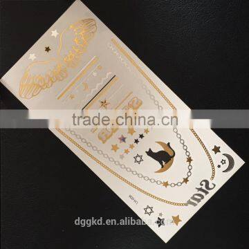 hot new magic metallic gold silver fashion flash temporary tattoo sticker/temporary tatoo sticker