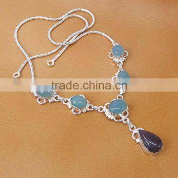 Chalcedony, Blood Stone Necklace plated 925 Sterling Silver 26 Gms 18-20 Inches