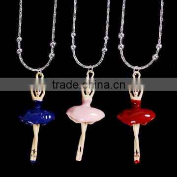 Long Enameled Ballet Dancing Girl Charm Necklaces