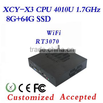 Fan Design Cheap Mini Desktop PC Window 8.1/7/Linux/XP Mini PC Intel Core i3 X3 CPU random delivery 8G RAM 64G SSD