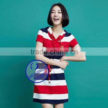 Custom Wholesale Fashion Auto Strip Girls Casual Hooded Dress With Pocket photo-3