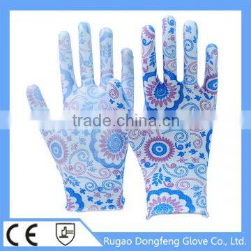 Flower PU Coated Hand Work Glove for Light Gardening Jobs