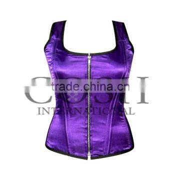 Overbust Purple Satin Steel Boned Zipper Corset Ci-1134