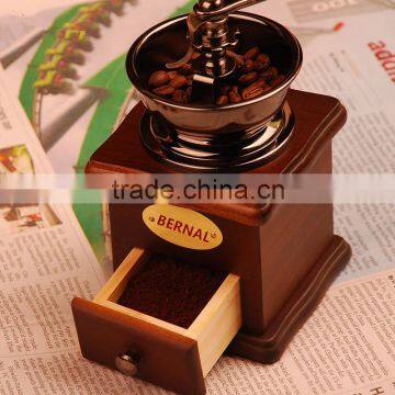 Stainless steel burr coffee grinder, manual coffee grinder, wood coffee grinder