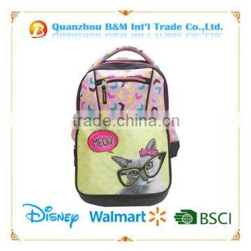 Girls 4 Wheels lovely cat printing Trolley School Bags Kids Wheeled Backpack Bag with bow for Girls Primary School