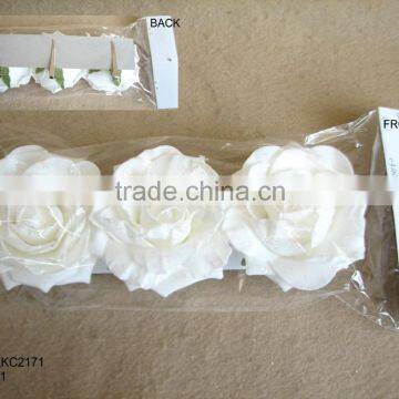 2015 new artificial PE flower with clip artificial 3.5" rose flower 3pcs packed in polybag