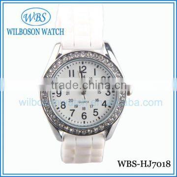 Hot sale Japan movement geneva white silicone watch for lady