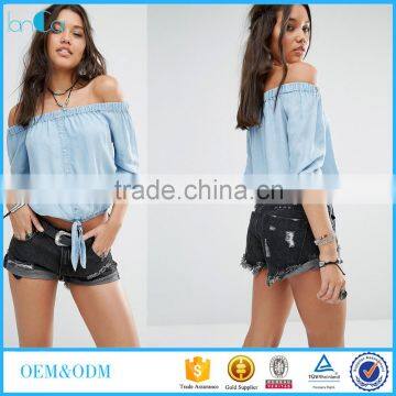 Wholesale Women Clothing Blouse Long Sleeve off Shoulder Fashion Cutting Blouse Design