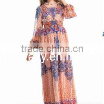 Ladies Elegant Dresses Papaya Tunic Dresses High Quality Print Silk Dress