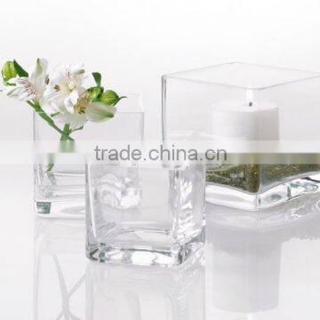 Hand blown square glass holder for candle 8*8*8cm candle holder