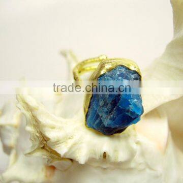 Neon Apatite Vermeil Rough Natural Gemstones Ring, Matt Finish Adjustable Rings, 925 Solid Sterling Silver Rings photo-2