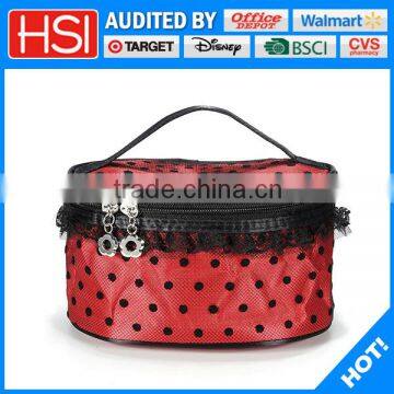 high quality hanging spotted cosmetic bag with lace