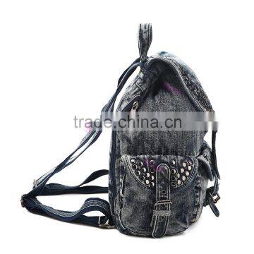 Back Bags for Ladies Casual Denim Women Fashion Lady Casual Backpack With Rivets for Girls Backpack Bag photo-2