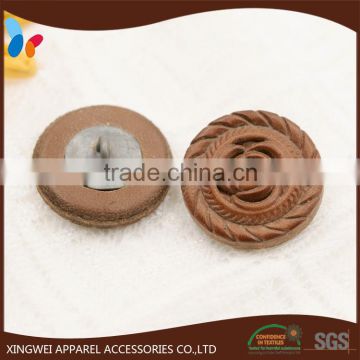 brown rose pattern leather covered shank button