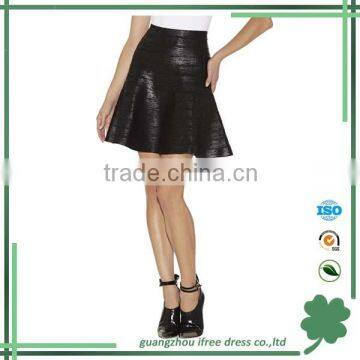 High quality foil print A-line black bandage skirt