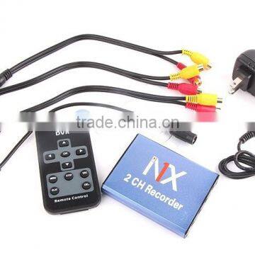 Real Time 25fpsMPEG-4 Video Compression Motion Detection 2 Channel Mini Mobile DVR Recorder Support SD Card 128GB