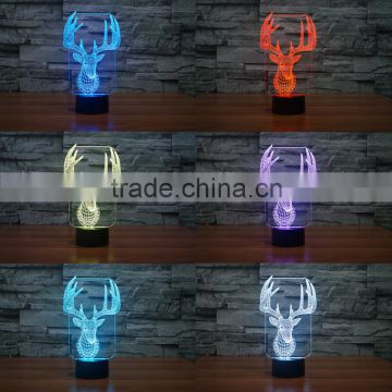 3D Optical Night Light Elk Moose Elaphurus 7 RGB Light Colors 10 LEDs AA Battery or DC 5V Mixed Lot