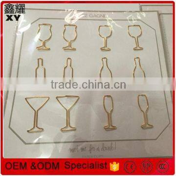 Professional factory gold Custom glass shaped paper clip for wine
