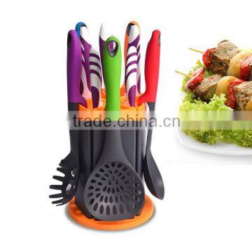 2016 New Colorful 5-Piece Nylon Kitchen Utensils With Revolved Block And Knives Of Nylon Cooking Tools