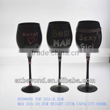 mouth blown party black wine glass