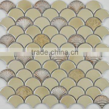 fan-shape mosaics, glass mix ceramic mosaic tiles, art design mosaic (PMBK011)