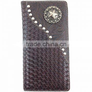 Cowboys Star Concho Carved Design Genuine Leather Bifold Western Men Wallet With Card Holder