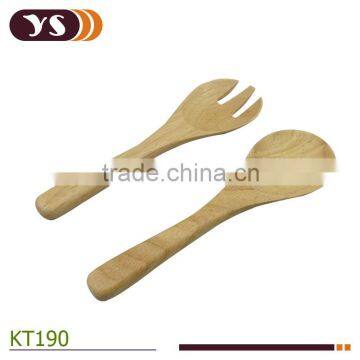 2PCS rubber wood salad spoon and fork