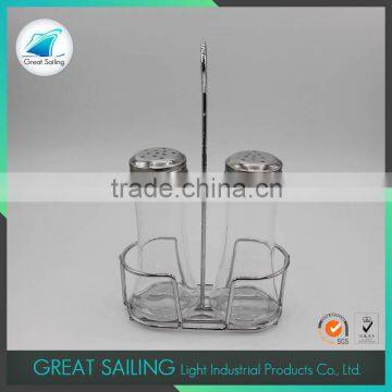 2pcs Clear Glass Cooking Salt and pepper bottle sets with iron stand