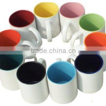 2015 High Quality Sublimation White Plain 11oz Ceramic Inner Color Mug