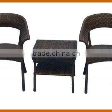 Patio Double Rattan Dinning Table Set Glass Top