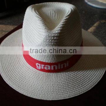 White Straw Panama Round Wide Flat Brim Classic 50's Style Fedora Hat